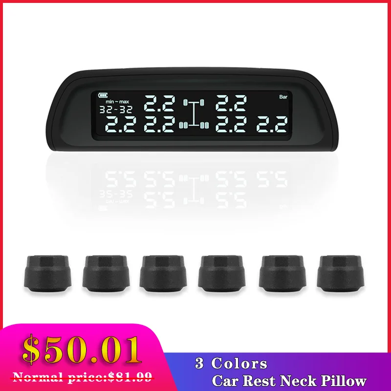 

New Auto Truck TPMS Car Wireless Tire Pressure Monitoring System With 6 External Sensors Replaceable Battery LCD Display