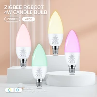 gledopto zigbee 4pcs led candle light rgbcct color warm cold white light bulb hub app voice control bulb home decor