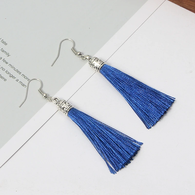 navy blue-10 Qtian сережки с кисточками Boho pendientes mujer moda длинные серьги для женщин винтажные Висячие свадебные серьги, ювелирные изделия oorbellen - Окраска металла: navy blue-10