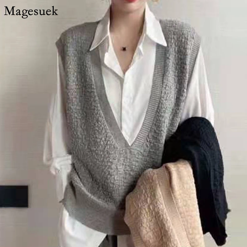 

Autumn Winter New Pullover Women Vest Sweaters Korean Loose Knitted Sweater Women Tops Solid Casual Vintage Sweater Mujer 15993
