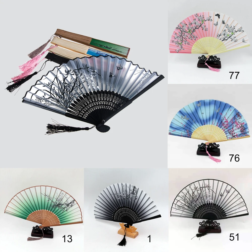 Винтажный бамбуковый складной ручной Шелковый Карманный вентилятор с цветком