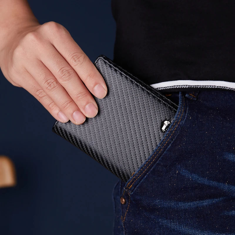 Мужской кошелек BISON DENIM из натуральной кожи на молнии с Rfid блокировкой короткий