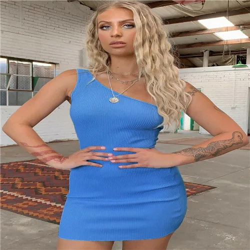 Женское облегающее мини платье на одно плечо вечерние повседневные однотонные