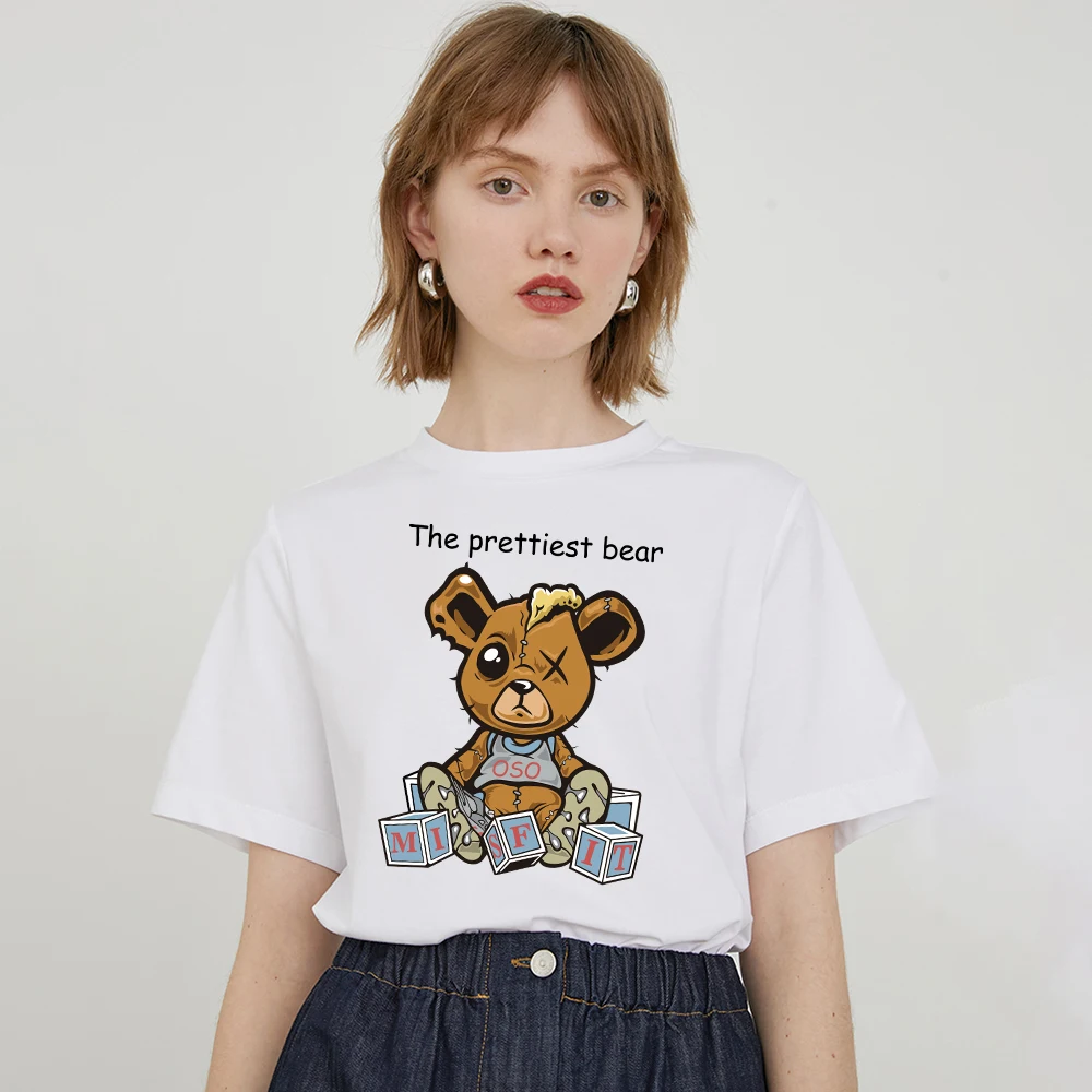 

The Prettiest Bear Print Female T Shirt Fashion Casual Style Tshirts Summer Oversize Cotton T Shirt Cool Loose T-shirts Woman