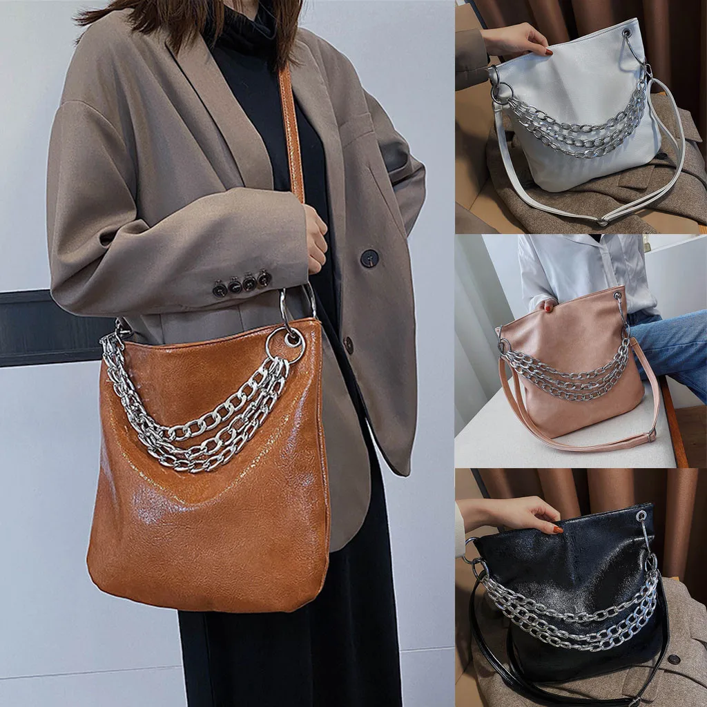 

Fashion Ladies Shoulder Bag Solid Color Large Capacity Chain Crossbody Bag Chain Pattern design sacs port paule