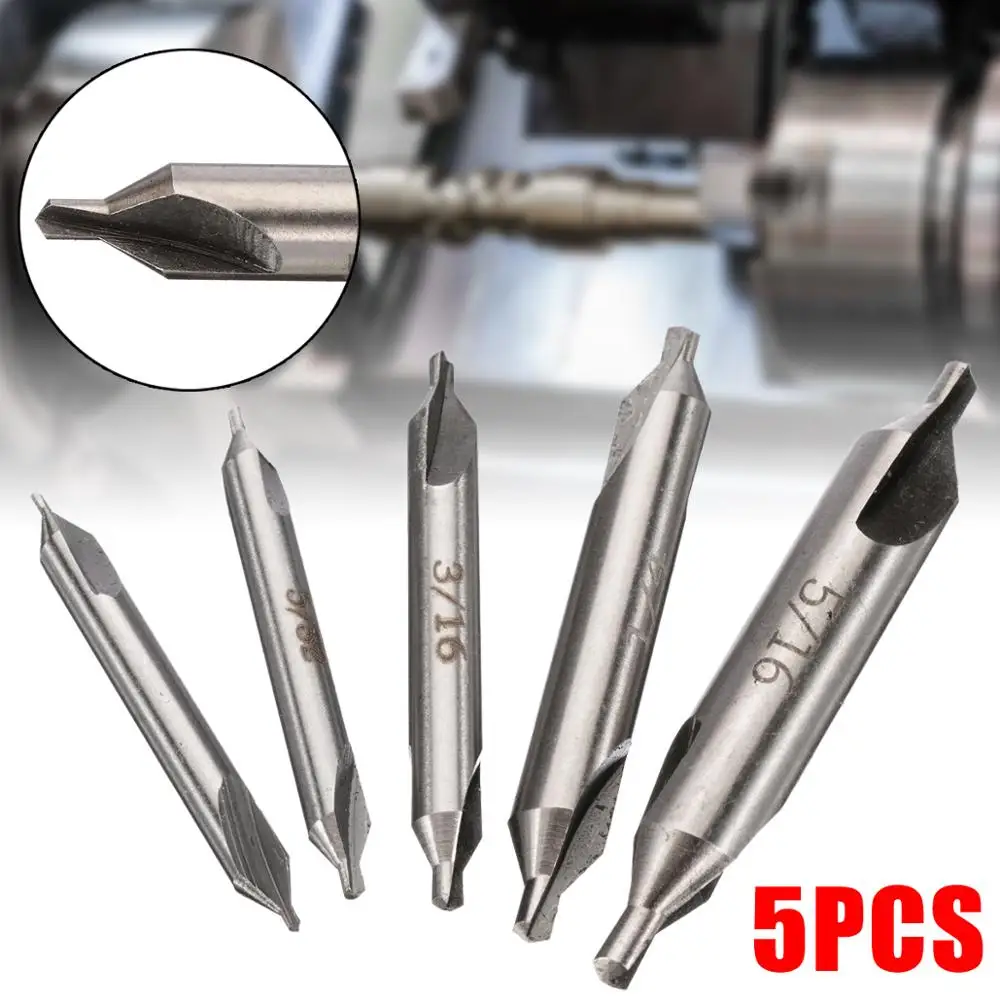 5Pcs HSS Combined Center Drills 60 Degree Countersink Bits Set 1/8&quot 3/16&quot 1/4&quot 5/16&quot 5/32&quot High Speed Steel Drill Bit |