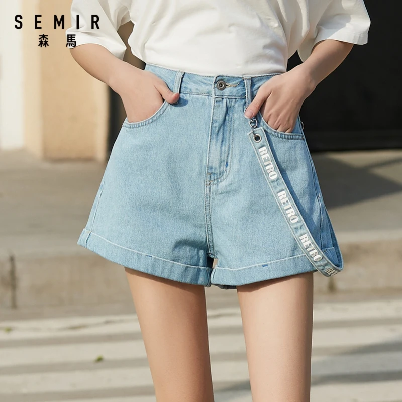 Женские джинсовые шорты Semir летние тонкие из хлопка с высокой талией Корейская