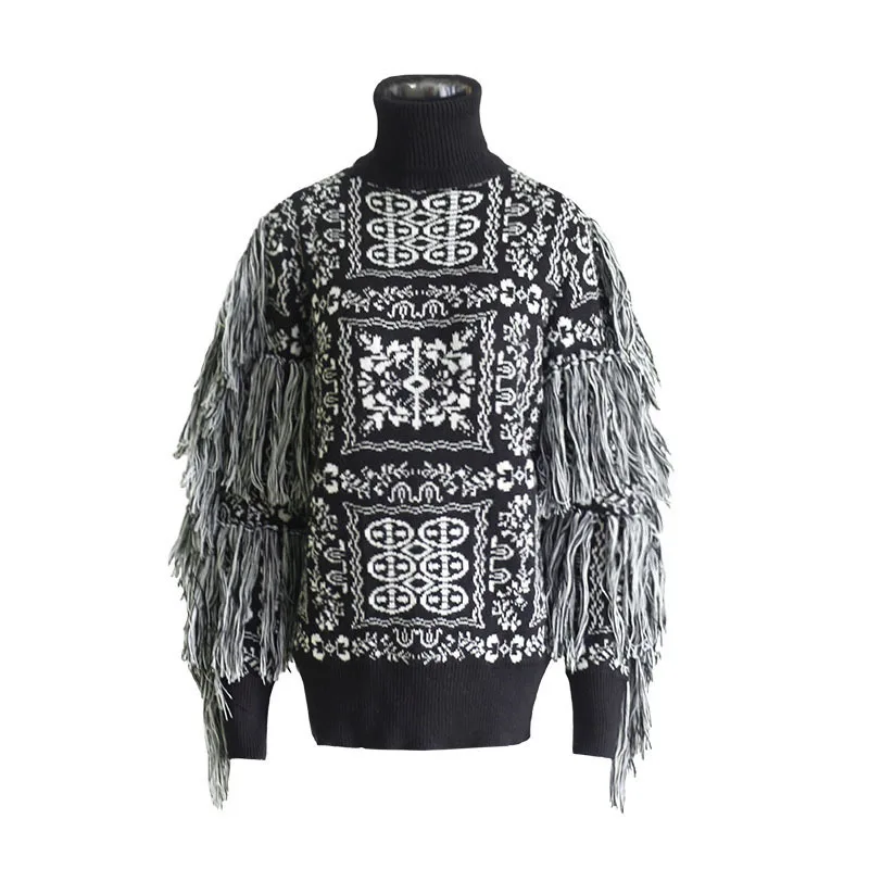 [EWQ] 2022 Spring New Long Sleeve Tassel Loose Fashion Trend Women chic Pullovers Knitted Coat Wool Sweater female tide QK41401 | Женская