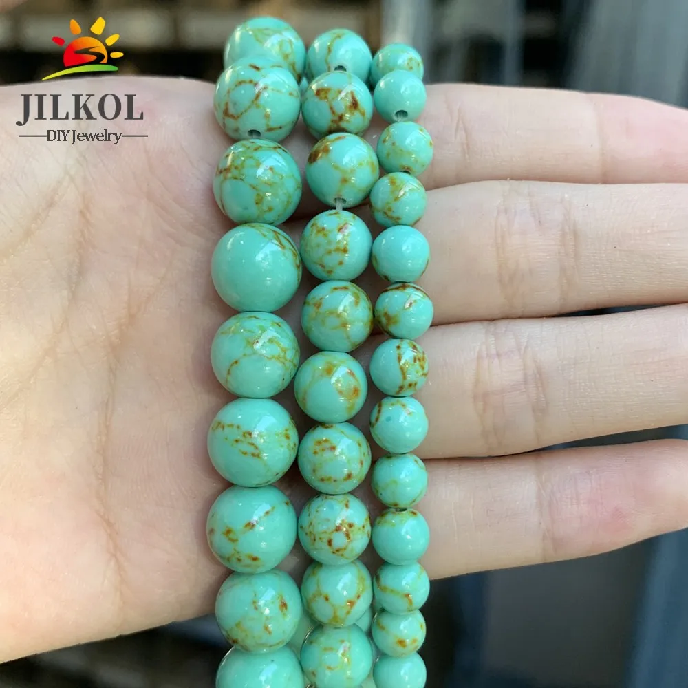Темно-зеленый бирюзовый говлит круглые свободные бусины-распорки для