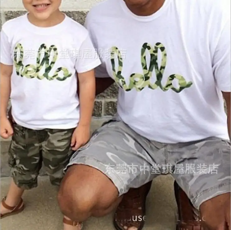 Полная распродажа летние одинаковые комплекты для семьи Футболка с принтом HELLO