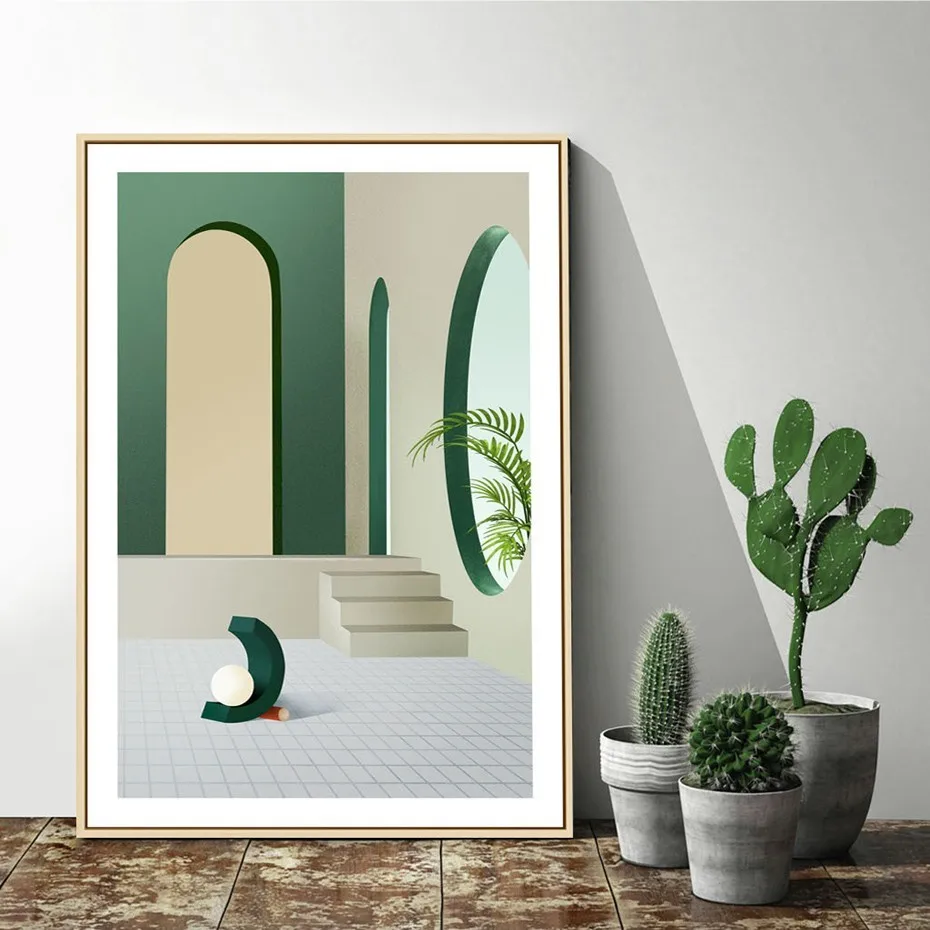 Картины на холсте "Цветные геометрические дома" в абстрактном стиле для украшения столовой и жилого пространства.