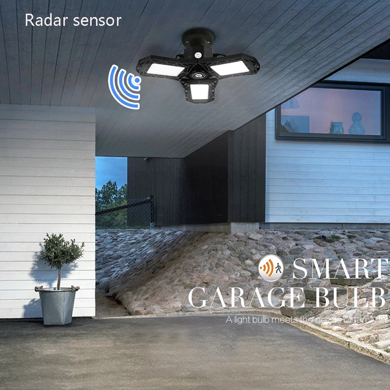 Светодиодный светильник для гаража складной трехлистный радар умный