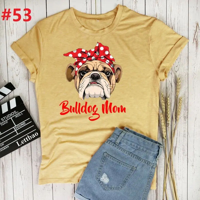

2021 Vintage French Bulldog Mom Print T Shirt Women Dog Lover Tee Shirt Woman Summer Top Female T-shirt Camisetas Mujer Tshirts