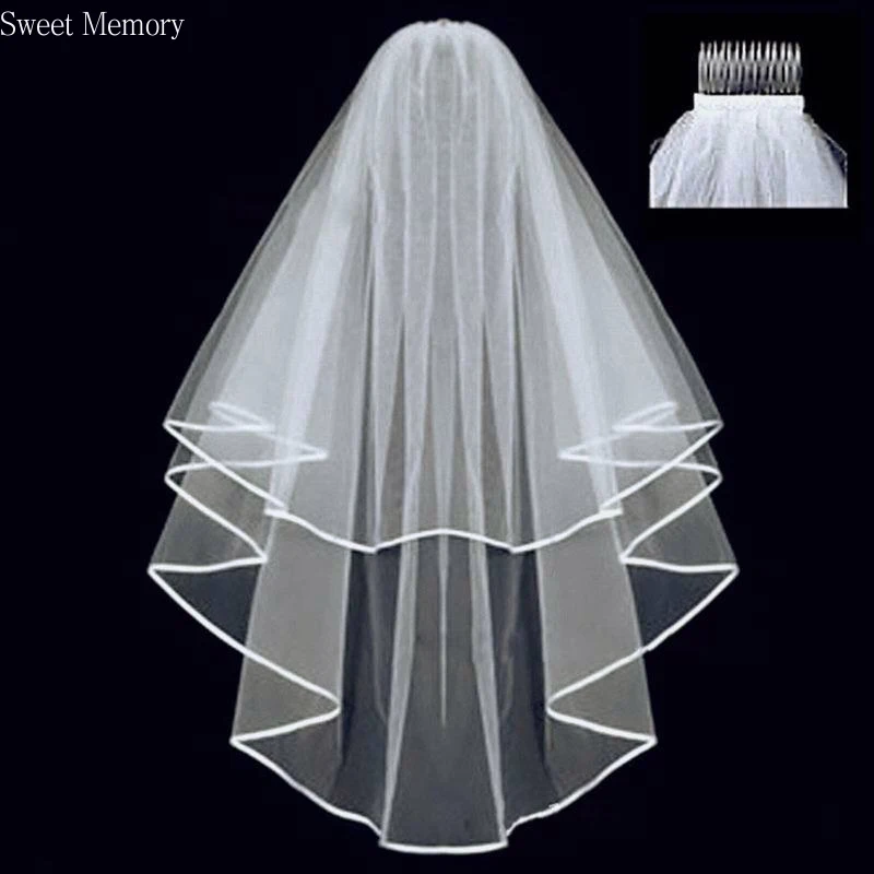

2021 Sweet Memory Women Short Tulle Veils Two Layer 75cm Comb White Ivory Veil for Marriage Wedding Accessories