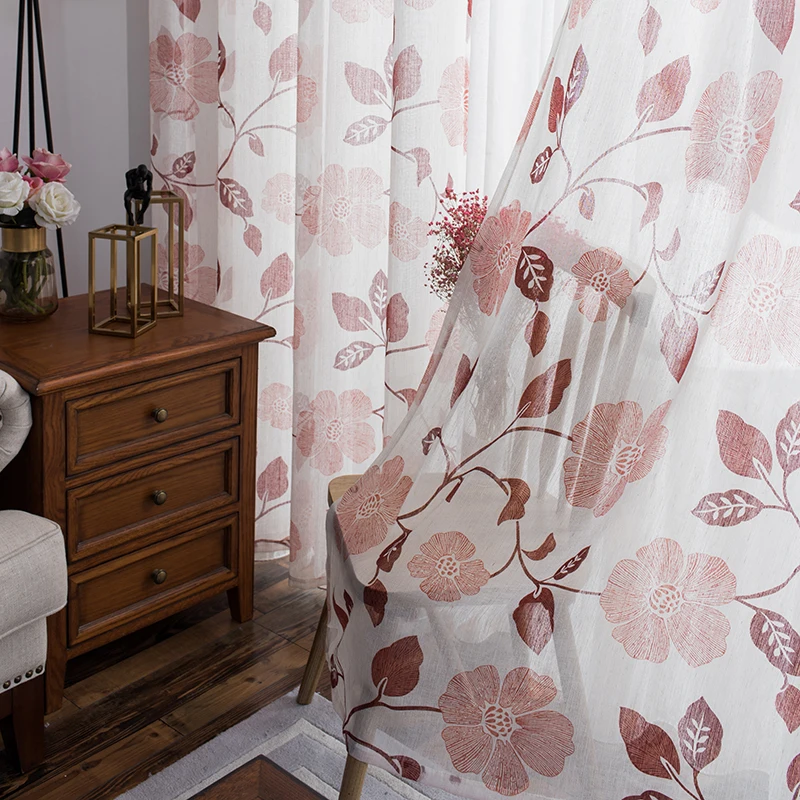 

MILING Floral Tulle Curtains for Living Room Bedroom Voile Curtains Europe Printed Sheer Curtains Window Drapes