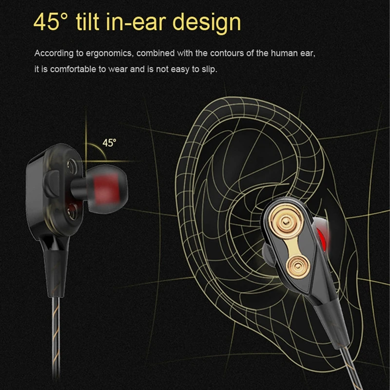 LEORY Dual Dynamic Driver 3.5mm Gaming Earphone Quad-Core Stereo Strong Bass Music Wired Headset Line Control Earbuds with Mic |
