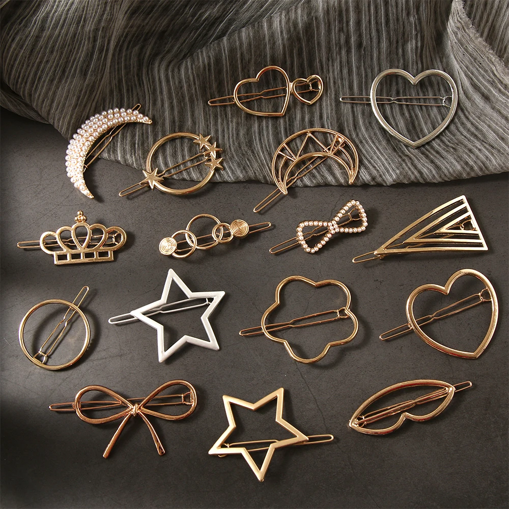 1PC Fashion Simple Women Hollow Geometric Metal Hair Clip Triangle Moon Circle Alloy Hairpin Hairgrip Styling Accessories | Красота и
