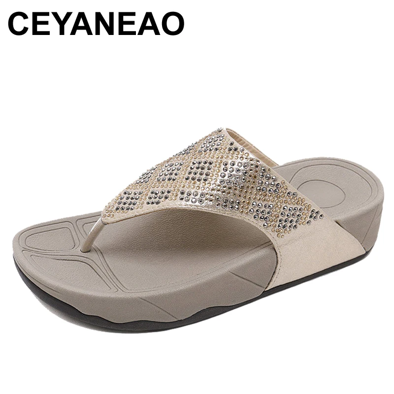CEYANEAO женские модные домашние блестки Тапочки из материала на платформе мягкого