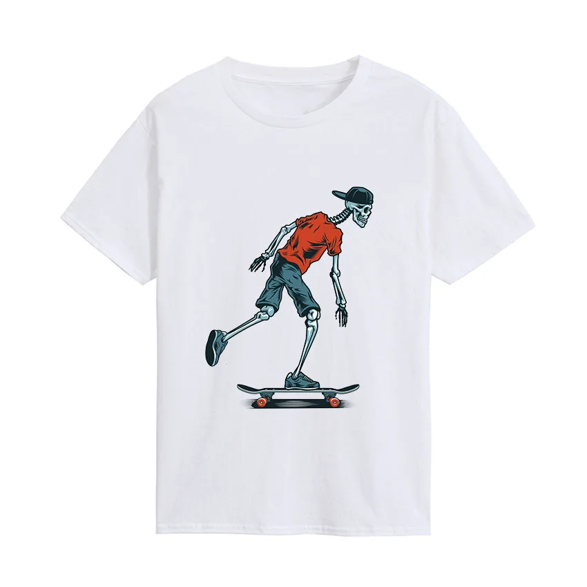 

Популярная повседневная мужская футболка с рисунком скелета скейтборда, хлопковая футболка с коротким рукавом и круглым вырезом в стиле хи...
