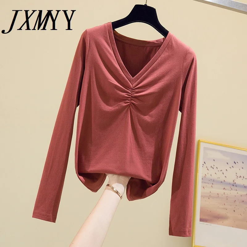 JXMYY 2021 модный осенний Новый продукт Удобная плиссированная Однотонная рубашка с