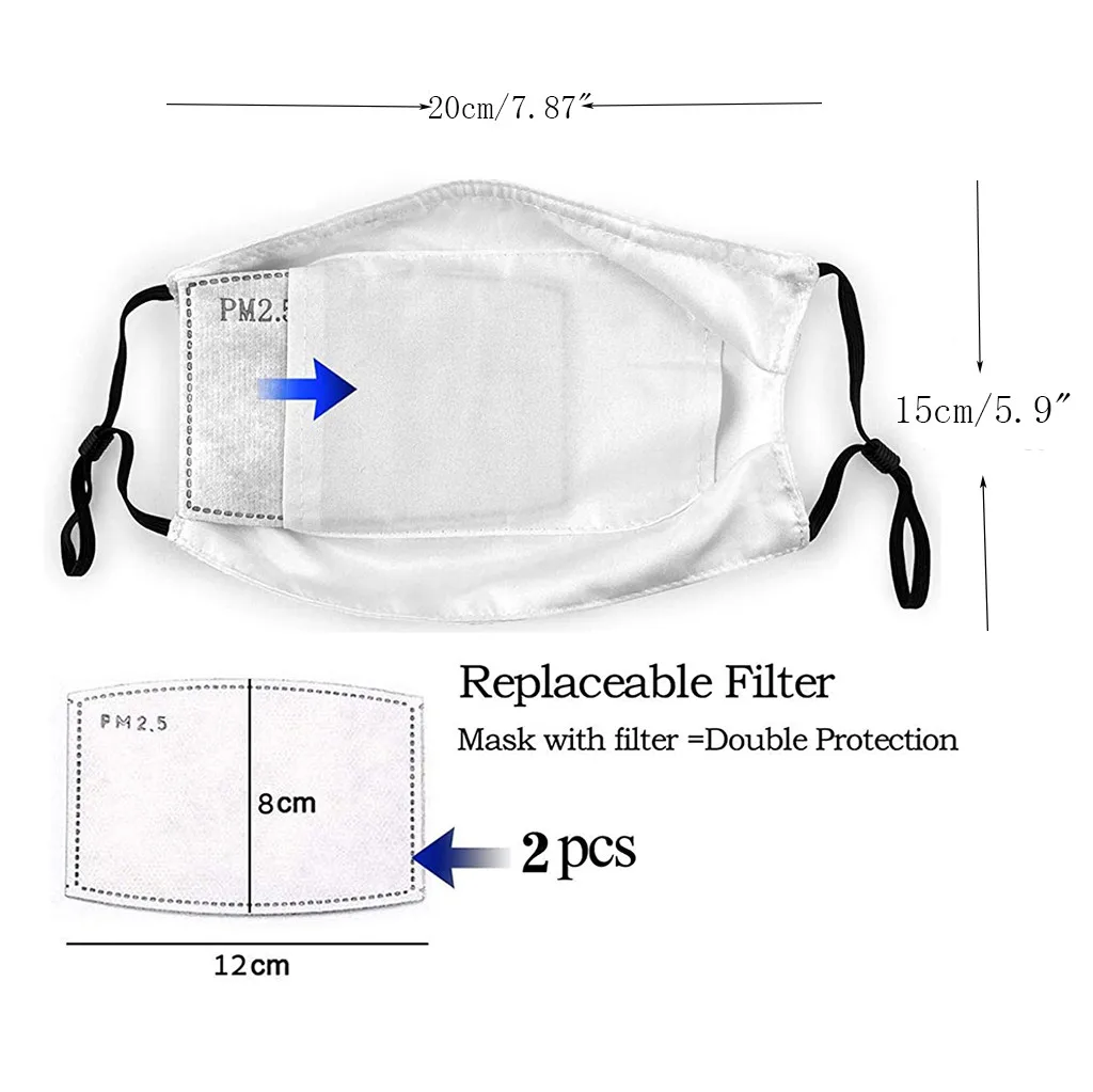 

Harajuku Print Mask With 6PC Filter Fabric Adult Mouth Cover Washable Reusable Mouth Mask Women Face Cover Face Shield Masque