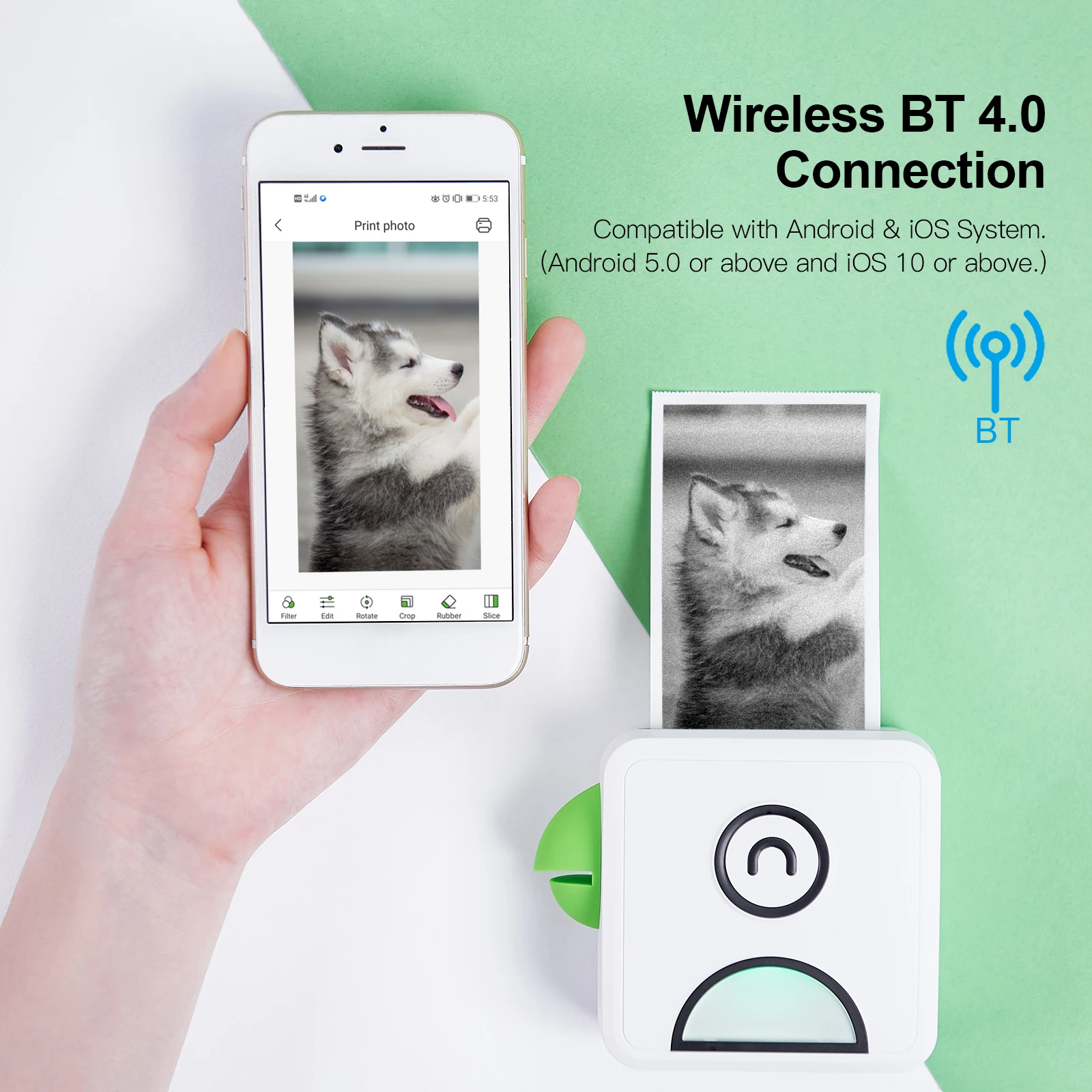 Poooli L2 принтер этикеток 300 точек/дюйм карман Термальность фотопринтер BT