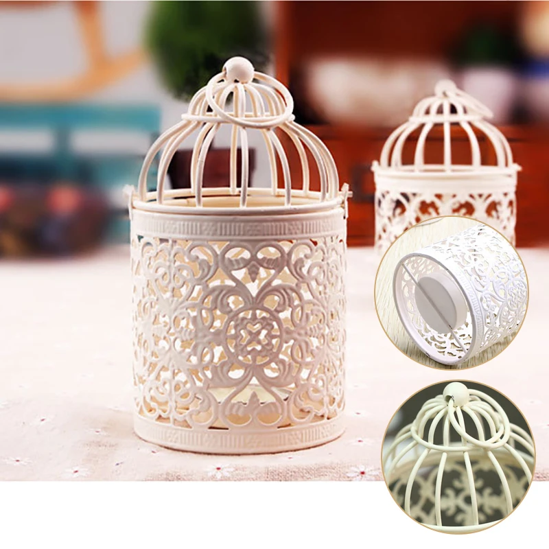 White Metal Hollow Pattern Candlestick Art Lantern Bird Cage Decoration Morocco Hanging Lanterns Home Accessories | Дом и сад