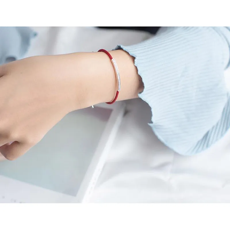 Женский браслет ручной работы из стерлингового серебра 925 пробы с красной нитью и