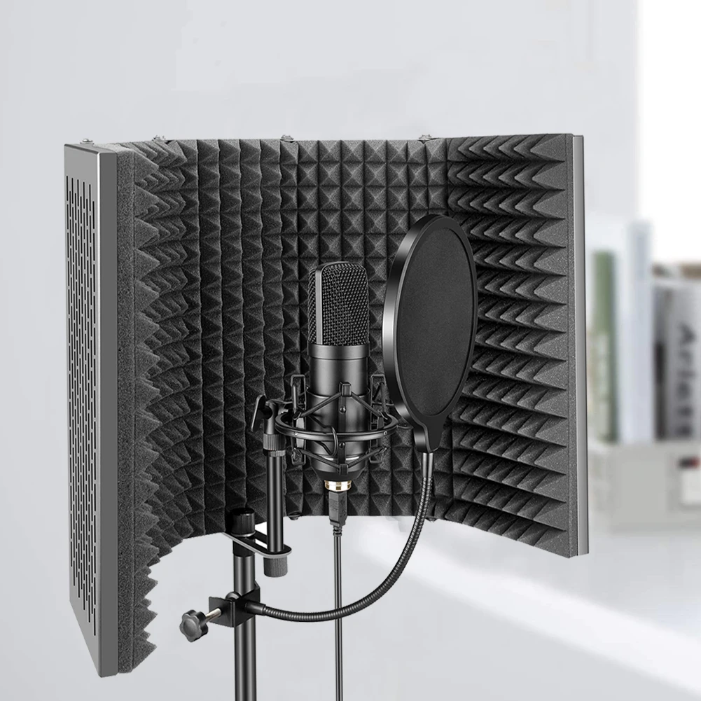 

Studio Microphone Isolation Shield Foldable High Density Absorbing Foam Condenser Microphone Accessory For Panel Sound Recording