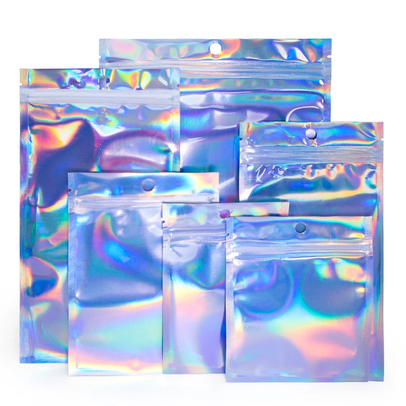 50pcs laser transparent self sealing bag aluminum film flash jewelry nail eyelash jewelry packaging bag 3C digital mobile phone