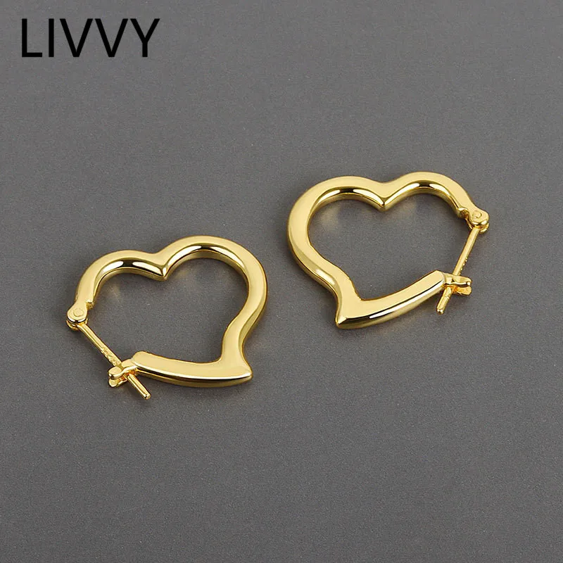 

LIVVY Silver Color Heart Shape Earrings Charm Women New fashion Jewelry Gold Color Simple Trendy Party Accessories Gifts