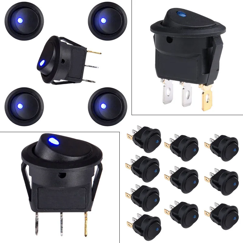 5Pcs/10Pcs Toggles 20A 12V Round Rocker Toggle Switch Blue LED SPST ON/OFF Switches New JAN88 | Обустройство дома