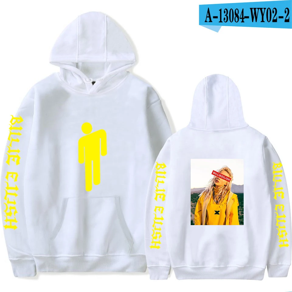 Новая горячая Billie Eilish Толстовка Мужская Черная хлопковая толстовка пара Billie Eilish Толстовка простая сохраняющая тепло Женская/Мужская толстовка одежда - Цвет: White
