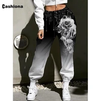 cashiona 2022 new autumn bohemian rose print pants women fashion harem pants spliced loose bottom elastic waist trousers