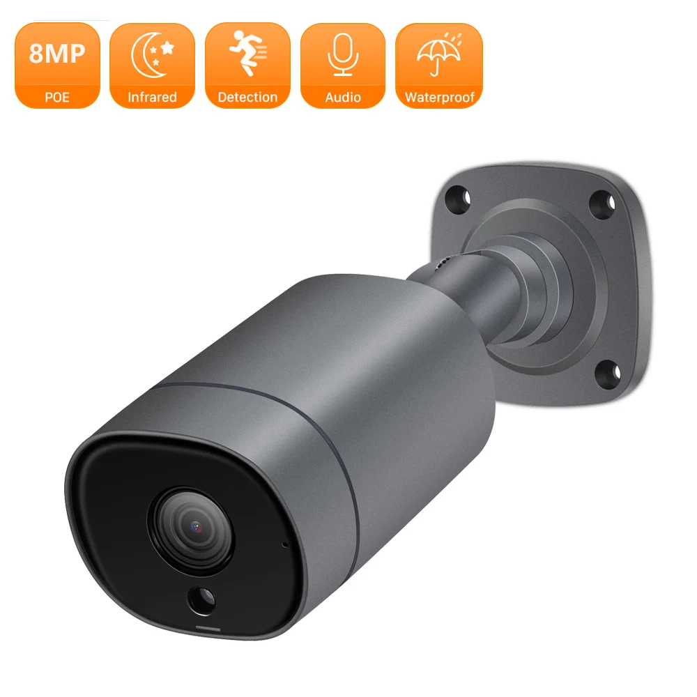 

8MP 4K POE IP Camera Outdoor Detection H.265 Bullet CCTV Camera 4MP Infrared Night Vision Video Surveillance For POE NVR 48V