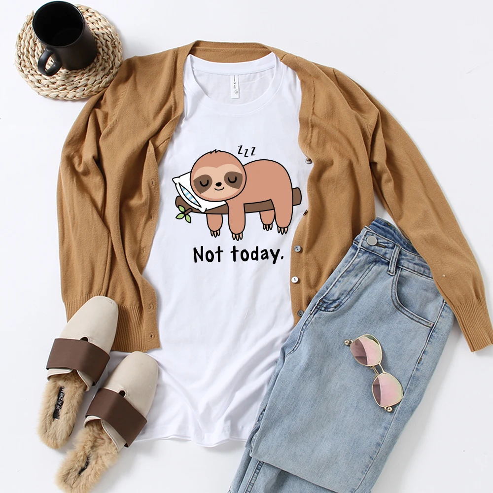 

Милая женская футболка с мультяшным принтом, забавная Женская Футболка Harajuku с надписью Not Today Sloth, летняя графическая футболка с коротким рукавом, топы