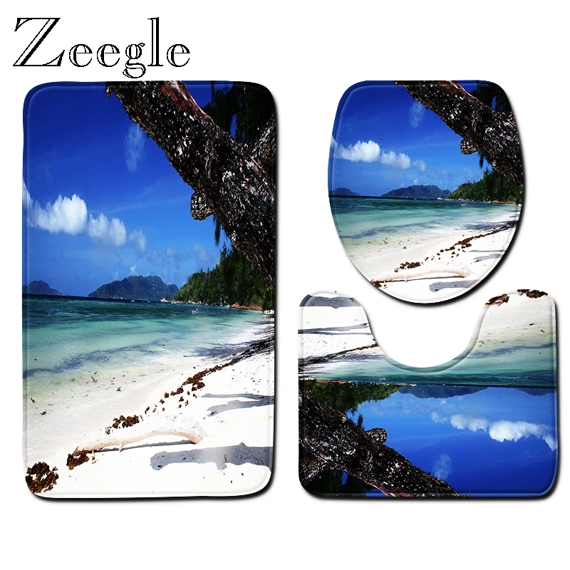 Zeegle Bathroom Mat Set U Shape Carpet Non-Slip Bath Toilet Foot Rug High Water Absorbent Modern Area | Дом и сад