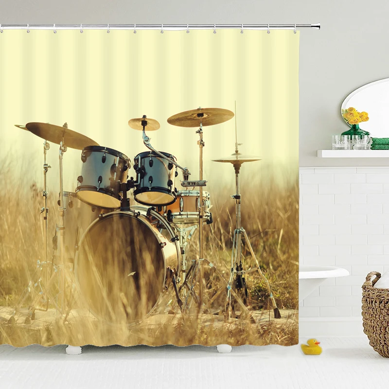 Занавеска для душа из полиэстера водостойкая с принтом музыкальный рок | Дом и