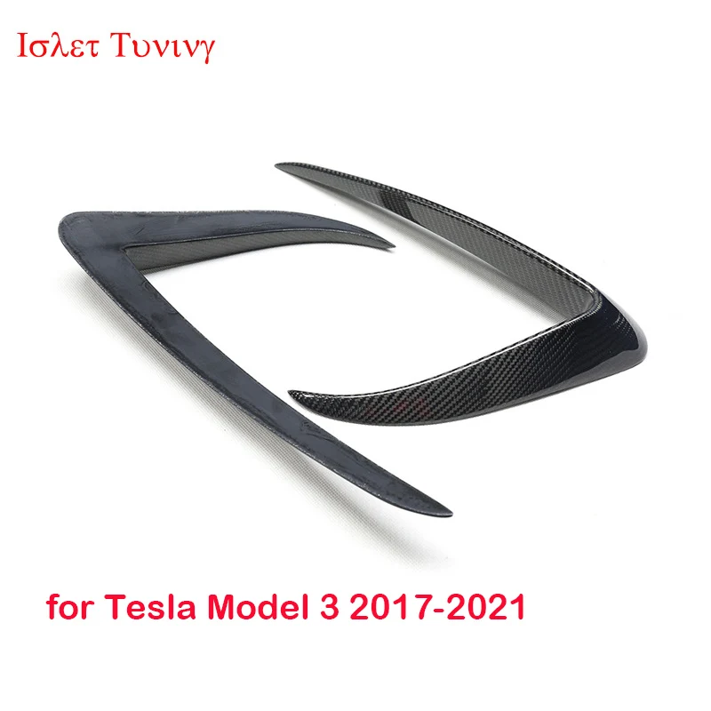 Фото 1 пара, передние противотуманные фары из углеродного волокна для Tesla Model 3 седан, 4-дверный передний бампер, сплиттер, ворота, передний плавник 2017-2021 №3