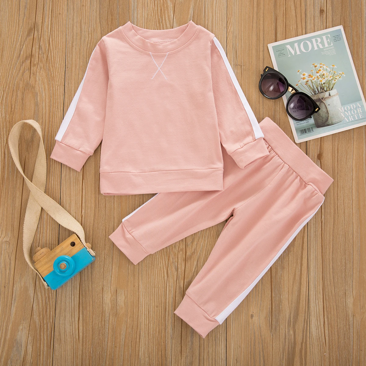 Infant Baby Girls Boys Outfits 2-Piece Fashion Casual Solid Color Long Sleeve Round Neck Hoodie + Pants Suit