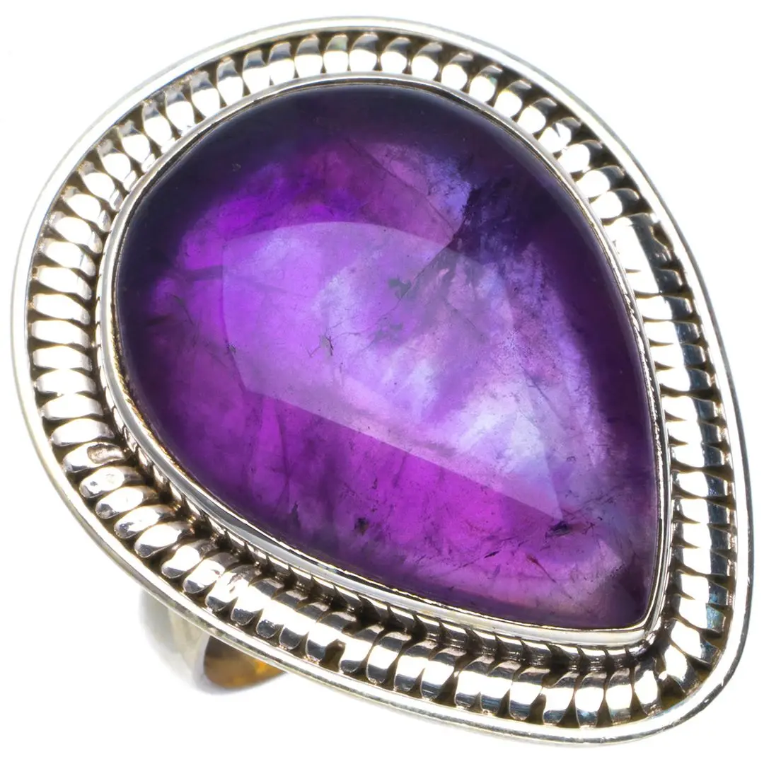 Уникальное кольцо из серебра 925 пробы с натуральным аметистом ручной работы 8 5 B1280