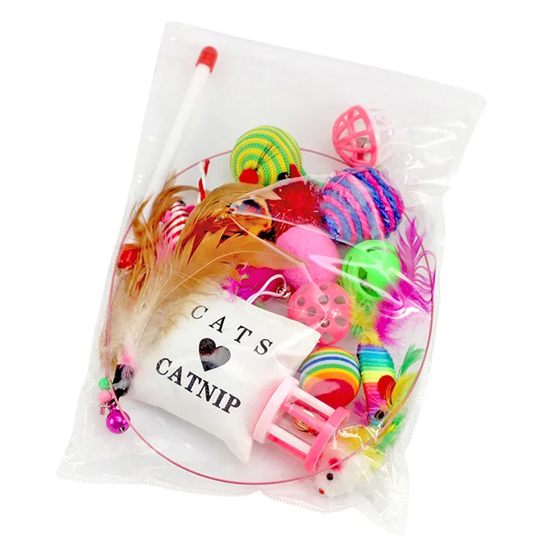 

16pcs/set Pet Cat Supplies,Pet Toy Suits,Feather Toy,Squeaky Toy,Ball Toy,Mice & Animals Toy for Cats