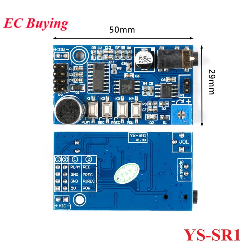 DC 5V Sound Voice Recording Playback Module 3W 4ohm-8ohm 4-Minutes Replace ISD1820 Loudspeaker Megaphone YS-SR1