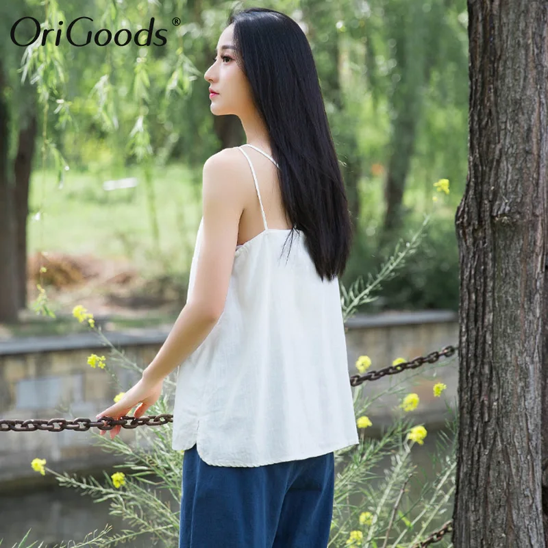 Оригинальная Женская майка из хлопка и льна на тонких бретелях для лета модель B282