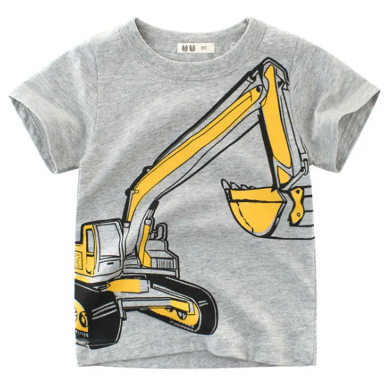 

New Summer Kids Boys Short Sleeve T-shirts Tops Clothes Baby Boy Excavator Tees Children Clothing Kid Cotton Outfit 2-8Y
