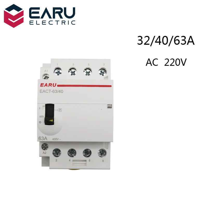 

4P 32A 63A AC 220V 230V 50/60Hz Din Rail Household AC Modular Contactor With Manual Control Handle Switch 4NO 4NC 2NO 2NC 3NO1NC