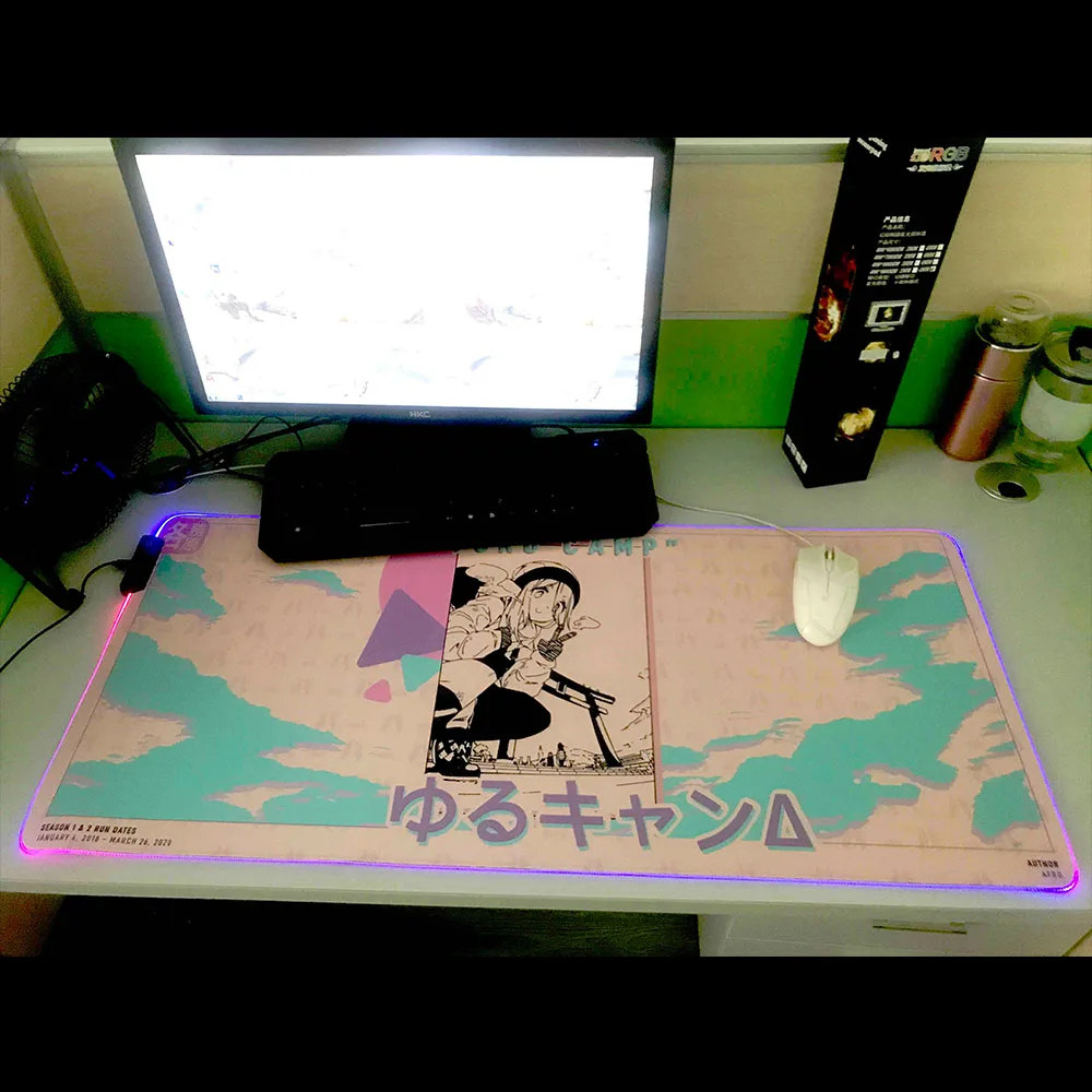 xgz anime yuru camp calendar mouse pad rgb cute girl mouse pad xxl laptop office pc gaming accessories led gaming mouse pad mat free global shipping