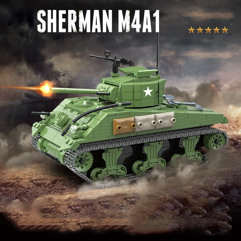 726 шт. военные строительные блоки Sherman M4A1 WW2 техника городской полицейский солдат