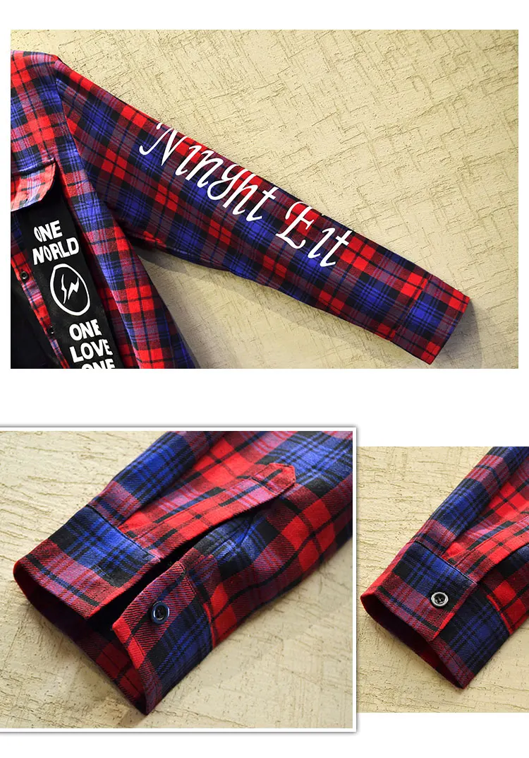 New Western Diablo Style Fashion Individuality Printed Plaid Patchwork Men's Long-Sleeved Shirts Hip Hop Autumn Streetwear Color