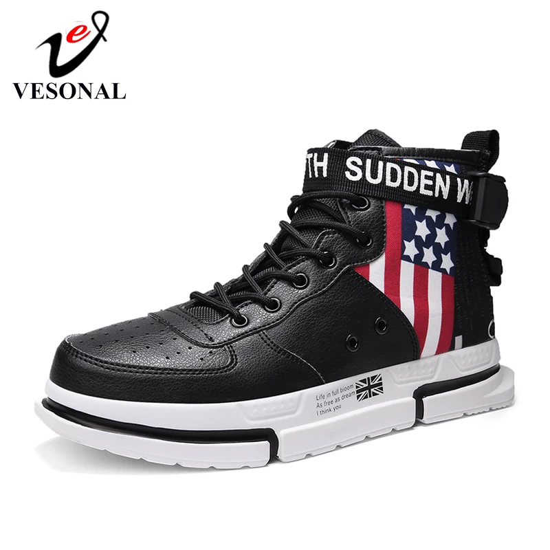 VESONAL 2020 весенние легкие кожаные высокие кроссовки с принтом мужская повседневная